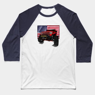 Jeep with American Flag - Red Essential Baseball T-Shirt